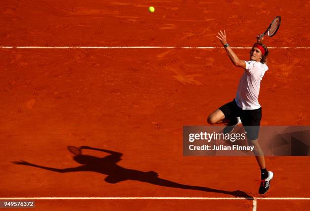 Alexander Zverev Jr. Of Germany plays forehand during his men's Semi-Final match against Kei Nishikori of Japan during day seven of ATP Masters...