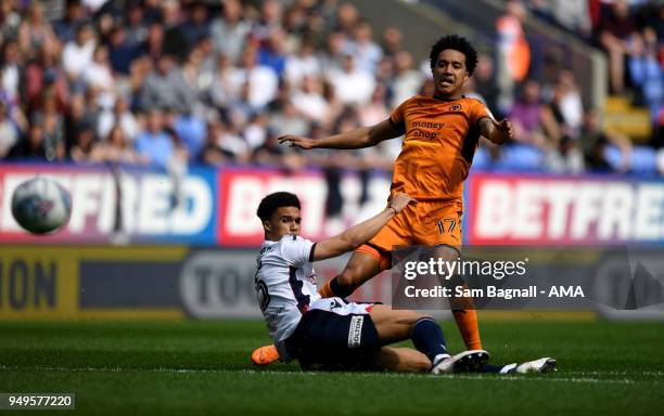 Antonee Robinson of Bolton Wanderers and Helder Costa of Wolverhampton Wanderers during the Sky Bet Championship match between Bolton Wanderers and...
