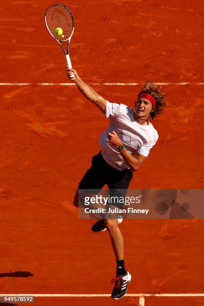 Alexander Zverev Jr. Of Germany plays forehand during his men's Semi-Final match against Kei Nishikori of Japan during day seven of ATP Masters...