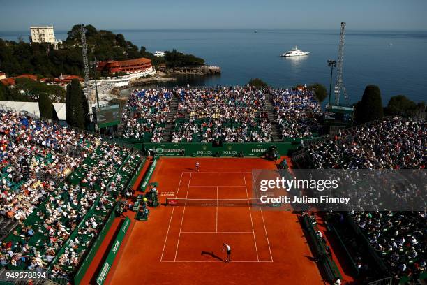 General view inside the stadium as Alexander Zverev Jr. Of Germany plays against Kei Nishikori of Japan in their men's Semi-Final match during day...