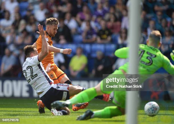 Diogo Jose Teixeira da Silva of Wolverhampton Wanderers scores the first goal during the Sky Bet Championship match between Bolton Wanderers and...