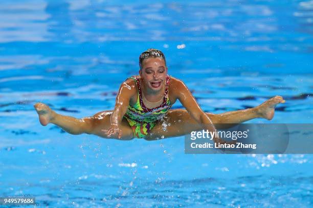 Team of the United States compete in Free Routine Synchronized Swimming final of Fina Artistic Swimming World Series 2018 on April 21, 2018 in...