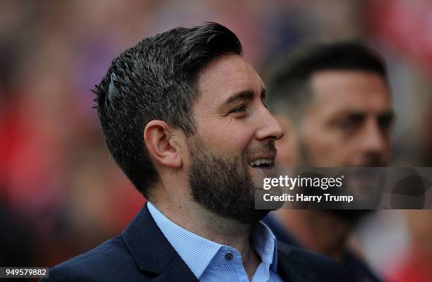 Lee Johnson, Manager of Bristol City during the Sky Bet Championship match between Bristol City and Hull City at Ashton Gate on April 21, 2018 in...