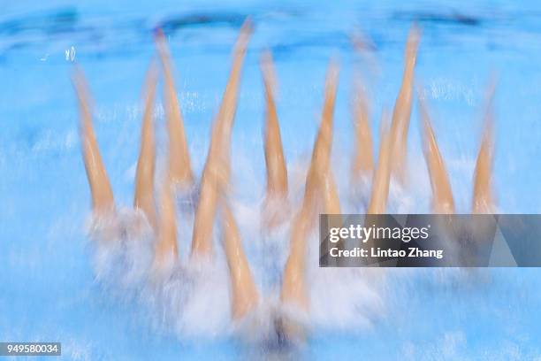 Team of Si Chuan province compete in Free Routine Synchronized Swimming final of Fina Artistic Swimming World Series 2018 on April 21, 2018 in...