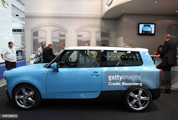 The new Trabant nT automobile is seen display on the second press day of the Frankfurt Motor Show, in Frankfurt, Germany, on Wednesday, Sept. 16,...