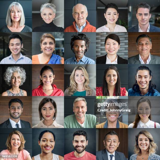 ritratti a colpo di testa di diverse persone sorridenti - different nationalities foto e immagini stock