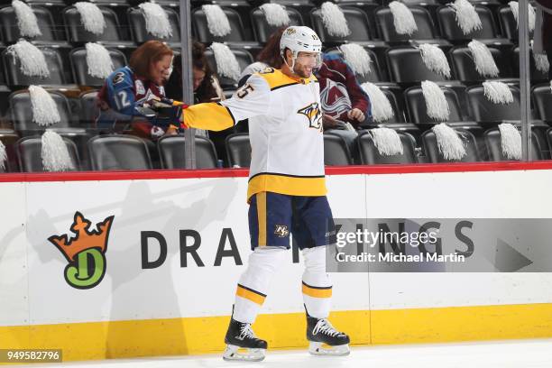 Craig Smith of the Nashville Predators skates prior to the game against the Colorado Avalanche in Game Four of the Western Conference First Round...