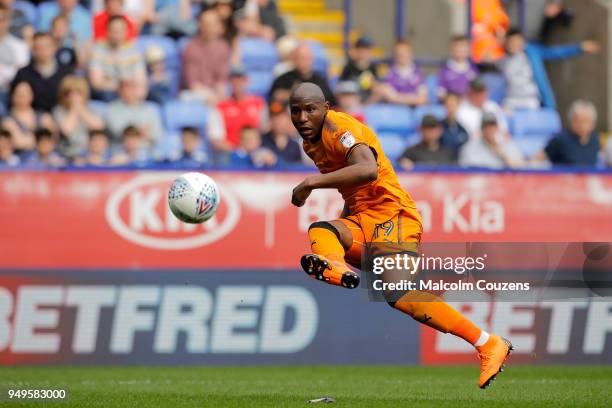 Benik Afobe of Wolverhampton Wanderers scores the second goal of the game during the Sky Bet Championship match between Bolton Wanderers and...