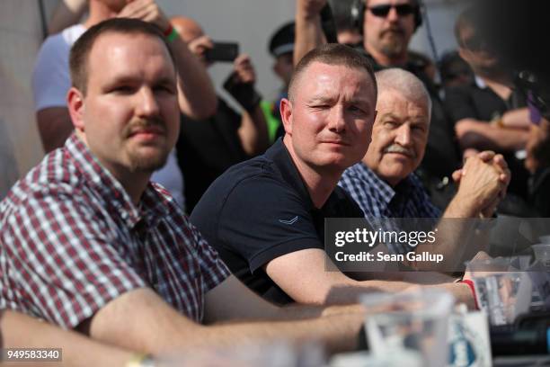 Sascha Krolzig of the far-right, fringe political party Die Rechte, Saxony state far-right NPD political party head Jens Baur and NPD European...