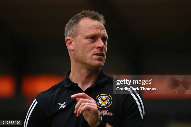 Michael Flynn of Newport County AFC looks on ahead of the Sky Bet League Two match between Barnet FC and Newport County at The Hive on April 21, 2018...