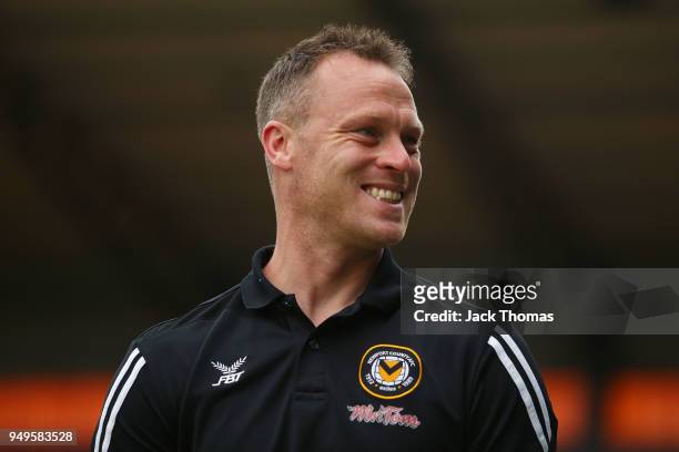 Michael Flynn of Newport County AFC looks on ahead of the Sky Bet League Two match between Barnet FC and Newport County at The Hive on April 21, 2018...