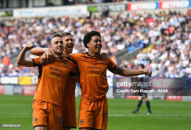 Diogo Jota of Wolverhampton Wanderers celebrates after scoring a goal to make it 0-3 during the Sky Bet Championship match between Bolton Wanderers...
