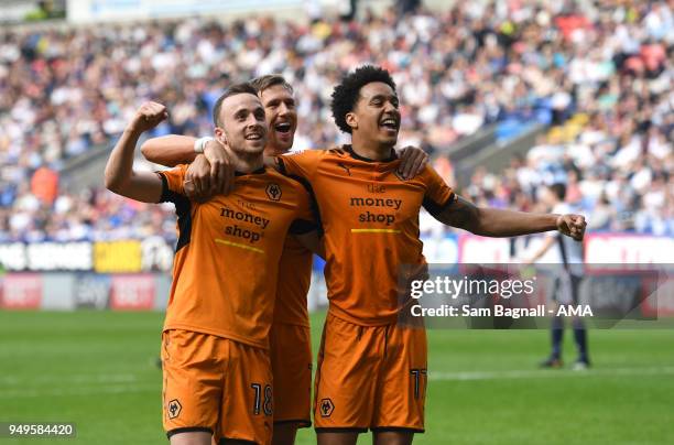 Diogo Jota of Wolverhampton Wanderers celebrates after scoring a goal to make it 0-3 during the Sky Bet Championship match between Bolton Wanderers...