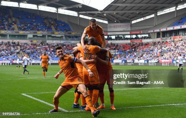 Diogo Jota of Wolverhampton Wanderers celebrates after scoring a goal to make it 0-3 during the Sky Bet Championship match between Bolton Wanderers...