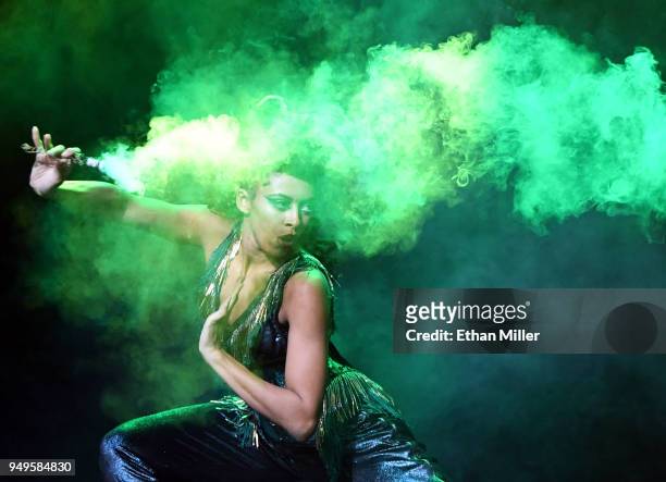 Burlesque dancer Zelia Rose performs during the Viva Las Vegas Rockabilly Weekend's Burlesque Showcase hosted by Cassandra "Elvira, Mistress of the...