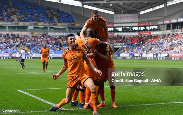 Diogo Jota of Wolverhampton Wanderers celebrates after scoring a goal to make it 0-3 during the Sky Bet Championship match between Bolton Wanderers...
