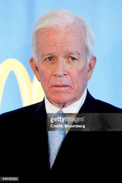 Andrew J. McKenna, non-executive chairman of McDonald's Corp., listens during a news conference following the company's annual meeting in Oak Brook,...