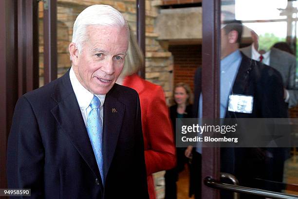 Andrew J. McKenna, non-executive chairman of McDonald's Corp., arrives for a news conference following the company's annual meeting in Oak Brook,...