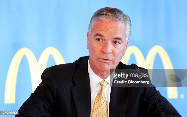 Ralph Alvarez, president and chief operating officer of McDonald's Corp., speaks during a news conference following the company's annual meeting in...