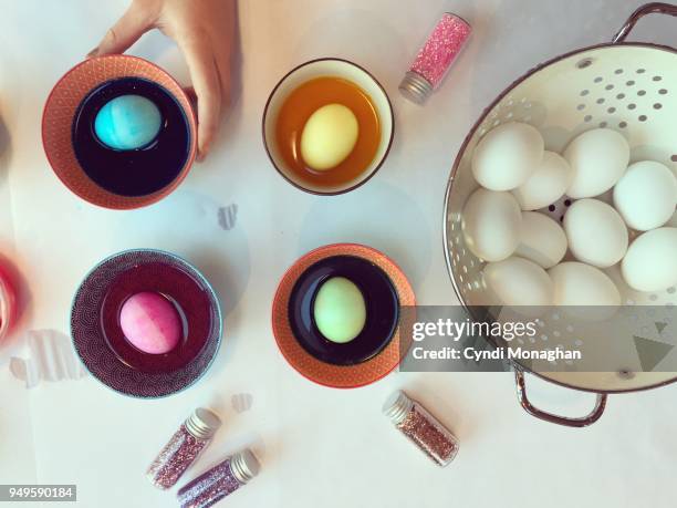 dying easter eggs - kid boiled egg stock pictures, royalty-free photos & images
