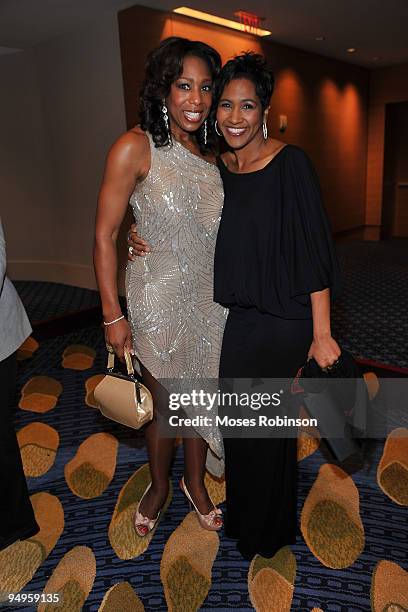 Actresses Dawn Lewis and Terri J. Vaughn attend the 26th anniversary UNCF Mayor's Masked Ball at Atlanta Marriot Marquis on December 19, 2009 in...