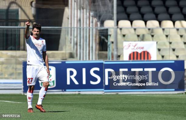 Nene of Bari FC celebrates after scoring goal 1-1 during the serie B match between Foggia Calcio and Bari FC at Stadio Pino Zaccheria on April 21,...