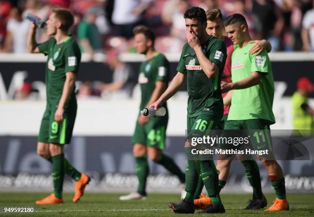 Zlatko Junuzovic of Bremen shows his disappointment after the Bundesliga match between VfB Stuttgart and SV Werder Bremen at Mercedes-Benz Arena on...