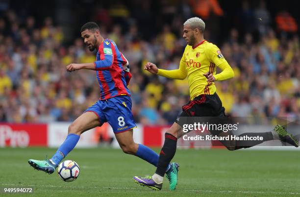 Ruben Loftus-Cheek of Crystal Palace runs with the ball under pressure from Etienne Capoue of Watford during the Premier League match between Watford...