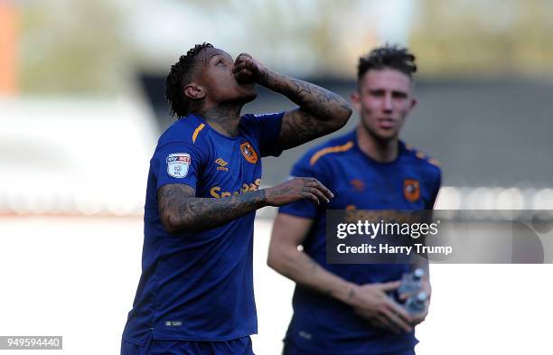 Abel Hernandez of Hull City celebrates as he scores his sides fourth goal during the Sky Bet Championship match between Bristol City and Hull City at...