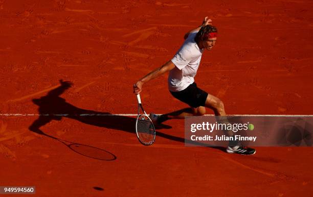 Alexander Zverev Jr. Of Germany plays back hand during his men's Semi-Final match against Kei Nishikori of Japan during day seven of ATP Masters...