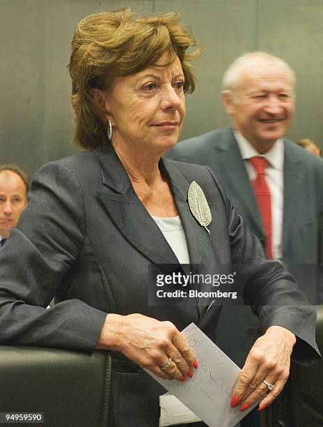 Neelie Kroes, the European Union's competition commissioner, arrives for an EcoFin meeting of European finance ministers in Luxembourg, on Tuesday,...