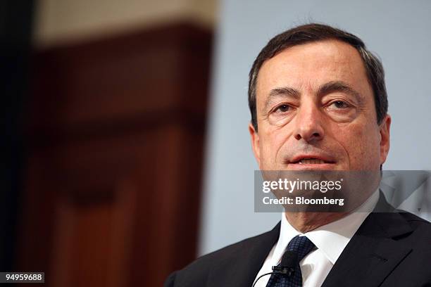 Mario Draghi, governor of the Italian Central Bank, Banca d'Italia, speaks at the INSM New Social Market Economy Forum in Berlin, Germany, on...