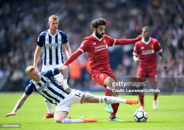 Mohamed Salah of Liverpool is tackled by James McClean of West Bromwich Albion during the Premier League match between West Bromwich Albion and...