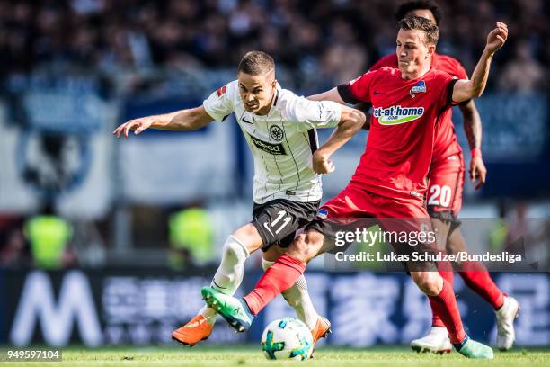 Mijat Gacinovic of Frankfurt and Vladimir Darida of Berlin in action during the Bundesliga match between Eintracht Frankfurt and Hertha BSC at...