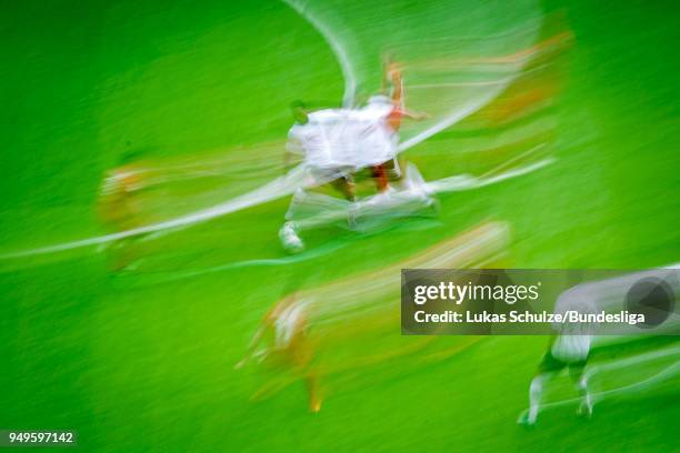 Players of Eintracht Frankfurt in action during the Bundesliga match between Eintracht Frankfurt and Hertha BSC at Commerzbank-Arena on April 21,...