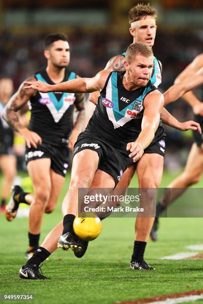 Tom Clurey of Port Adelaide during the round five AFL match between the Port Adelaide Power and the Geelong Cats at Adelaide Oval on April 21, 2018...