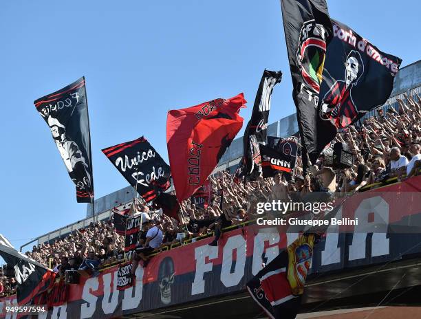 Fans of Foggia Calcio 1920 during the serie B match between Foggia Calcio and Bari FC at Stadio Pino Zaccheria on April 21, 2018 in Foggia, Italy.