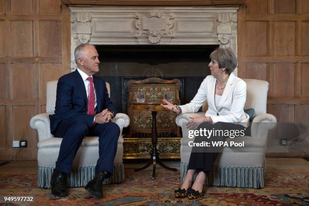 Prime Minister of Australia Malcolm Turnbull during a bilaterial meeting with Prime Minister Theresa May at her country residence Chequers on April...