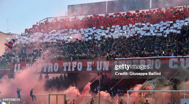 Fans of Foggia Calcio 1920 during the serie B match between Foggia Calcio and Bari FC at Stadio Pino Zaccheria on April 21, 2018 in Foggia, Italy.