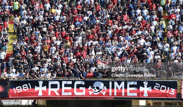 Fans of Foggia Calcio 1920 during the serie B match between Foggia Calcio and Bari FC at Stadio Pino Zaccheria on April 21, 2018 in Foggia, Italy.