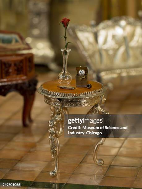 Detail view of 'Cinderella's Drawing Room,' part of the Colleen Moore Fairy Castle display at the Museum of Science and Industry, Chicago, Illinois,...