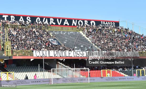 Fans of Foggia Calcio 1920 during the serie B match between Foggia Calcio and Bari FC at Stadio Pino Zaccheria on April 21, 2018 in Foggia, Italy.