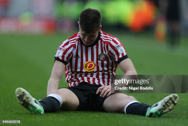 Paddy McNair of Sunderland reacts during the Sky Bet Championship match between Sunderland and Burton Albion at Stadium of Light on April 21, 2018 in...