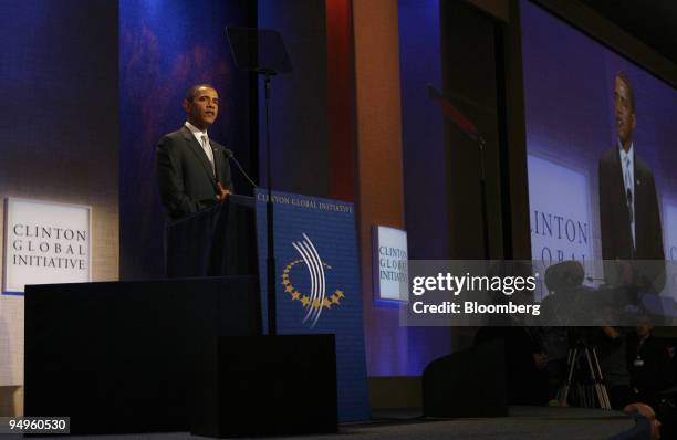 President Barack Obama speaks at the opening session of the Clinton Global Initiative's annual meeting in New York, U.S., on Tuesday, Sept. 22, 2009....