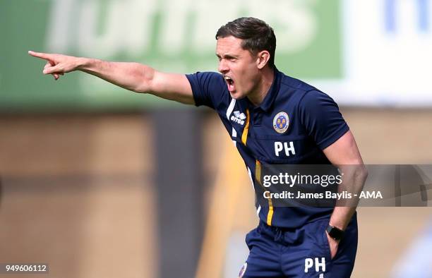 Paul Hurst the head coach / manager of Shrewsbury Town during the Sky Bet League One match between Shrewsbury Town and Bury at New Meadow on April...