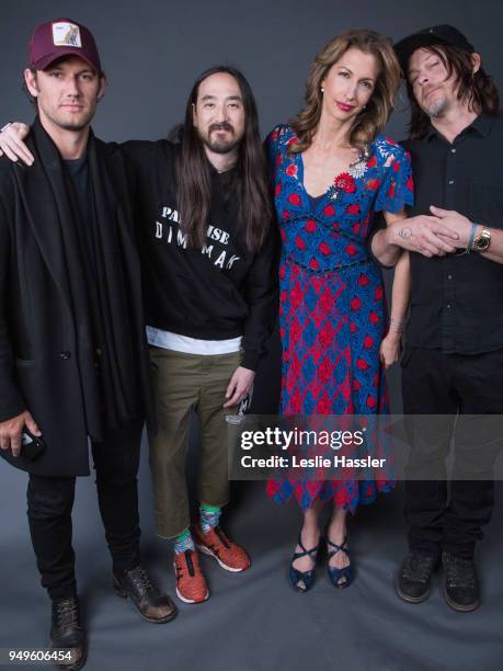 Alex Pettyfer, Steve Aoki, Alysia Reiner, and Norman Reedus pose for a portrait during the Jury Welcome Lunch - 2018 Tribeca Film Festival at Tribeca...