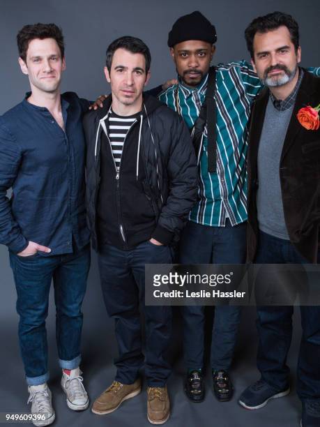 Justin Bartha, Chris Messina, Lakeith Stanfield, and Bilge Ebiri pose for a portrait during the Jury Welcome Lunch - 2018 Tribeca Film Festival at...