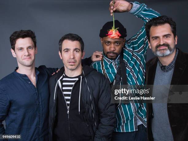 Justin Bartha, Chris Messina, Lakeith Stanfield, and Bilge Ebiri pose for a portrait during the Jury Welcome Lunch - 2018 Tribeca Film Festival at...