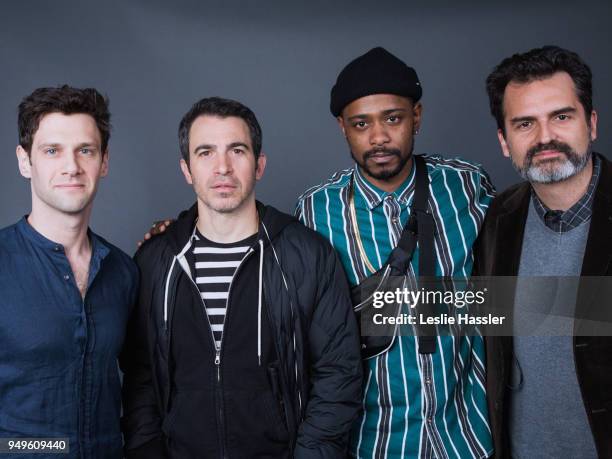 Justin Bartha, Chris Messina, Lakeith Stanfield, and Bilge Ebiri pose for a portrait during the Jury Welcome Lunch - 2018 Tribeca Film Festival at...