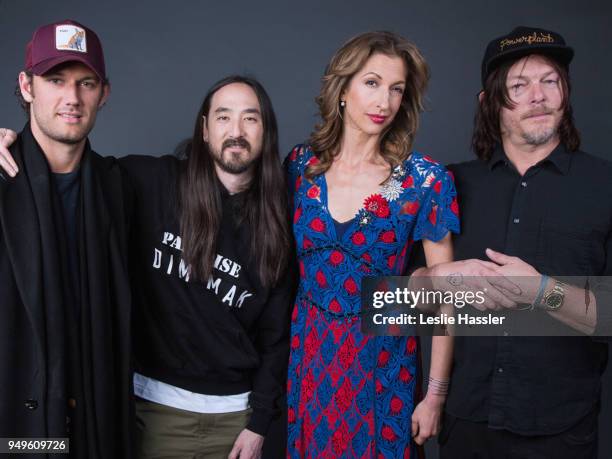 Alex Pettyfer, Steve Aoki, Alysia Reiner, and Norman Reedus pose for a portrait during the Jury Welcome Lunch - 2018 Tribeca Film Festival at Tribeca...